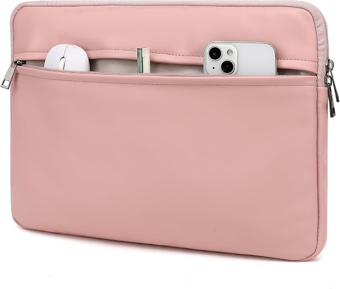 Embossing Floral Pattern PU Leather Laptop Sleeve Case with Pocket for MacBook Pro 14 inch and 14 inch-14.4 inch HP, Lenovo, Dell, ASUS, Acer Notebook Computer (Pink Brown)