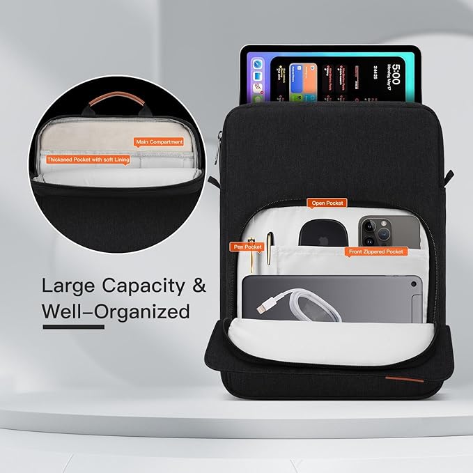 13 inch iPad Sleeve Carrying Bag for 13 inch iPad Pro M5 & Air M4/M3 2026, iPad Pro 12.9, 13.8" Surface Laptop 7th, Padded Trave Tablet Case with Shoulder Strap, Black