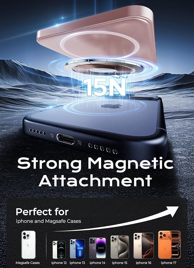 Aobbow Magnetic Portable Charger, 5000mAh Ultra Slim Power Bank with LED Display, 15W Fast Charging Battery Pack, MagSafe-Compatible Charger for iPhone 17/16/15 and AirPods - Rose Gold