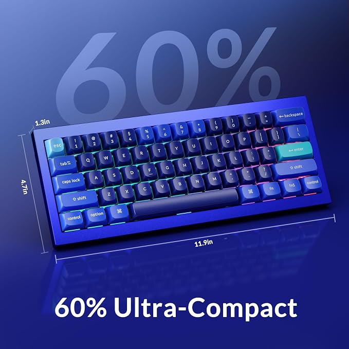 Keychron Q4 Wired Custom Mechanical Keyboard, QMK/VIA Programmable Macro, Full Aluminum, Hot-Swappable Gateron G Pro Red Switch, 60% Layout Double Gasket Compatible with Mac and Windows - Blue