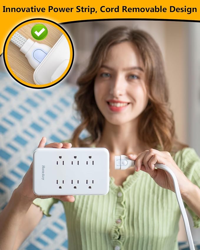 Innovative Power Strip, Cord Removable Design (4FT), Huntkey 6 Outlets Surge Protector with 4 USB Ports (2 USB-C, 2 USB-A), ETL Listed