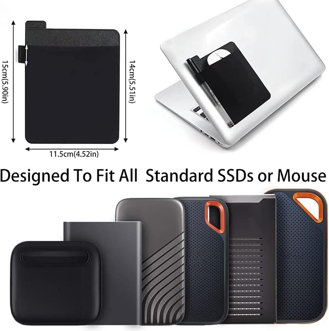 Portable Hard Drive Sleeve for Laptop - SSD Solid State Drive - Reusable Adhesive - Stick on External Hard Drive Carrying Case - Travel Pocket Pouch