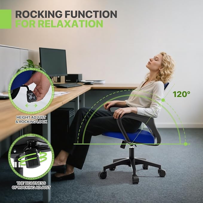 Magshion Ergonomic Office Chair 10 Pack, Mid-Back Mesh Desk Chair, Adjustable Swivel Computer Chair with Lumbar Support & Breathable Backrest for Gaming, Work, Study, 300 Lbs Capacity, Navy Blue