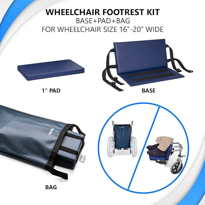 NYOrtho Wheelchair Foot-Rest Extender Elevating Pad - Leg Cushion Protector + Carrying Bag | Secures Easily with Quick-Release Strap Seat Widths 16" - 20" + Carrying Bag, 1" Foot Platform