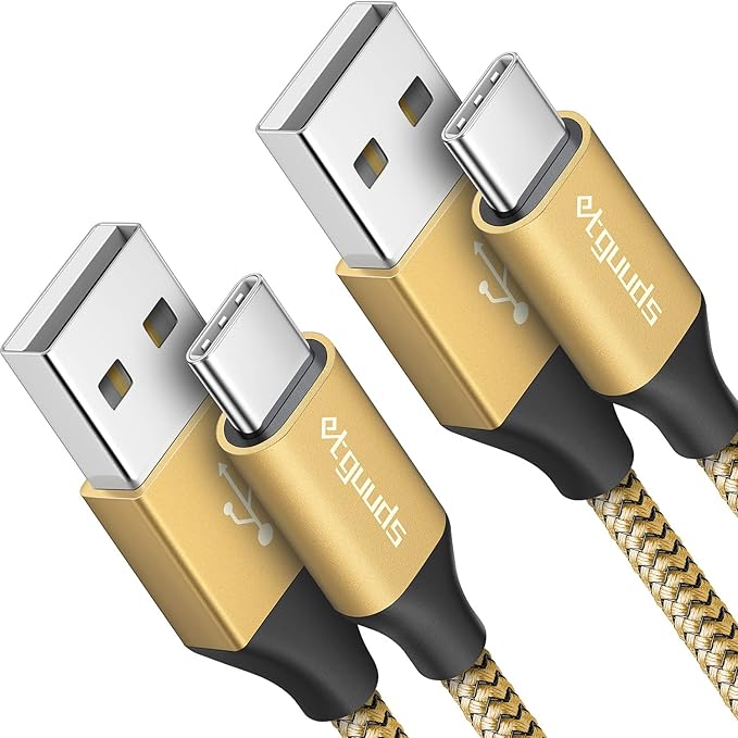 etguuds USB to USB C Cable 3.3ft, 2-Pack USB A to Type C Charger Cord Fast Charging for Samsung Galaxy A17 A16 A15 A26 A36 A56, S25 S24 S23 S22 S21 S20 S10 Note 20, for iPhone 17 16 15, Moto, Gold