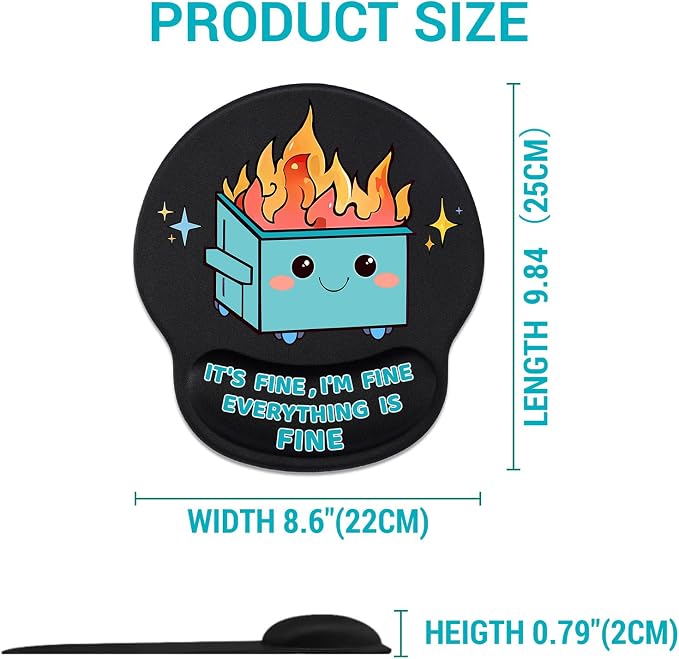 Cute Funny Ergonomic Mouse Pad Wrist Support, Dumpster on Fire Gel Mouse Pads with Wrist Rest, Comfortable Pain Relief Mousepad with Non-Slip PU Base for Gaming Work Desk Accessories Office Decor