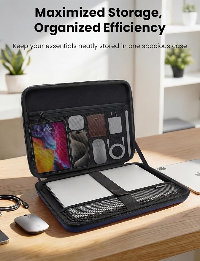 DOMISO Laptop Hard Case 15-16 inch Waterproof Shockproof Hard Shell Laptop Sleeve with Handle & Storage Pocket, Compatible with MacBook, HP, Dell, Dark Blue