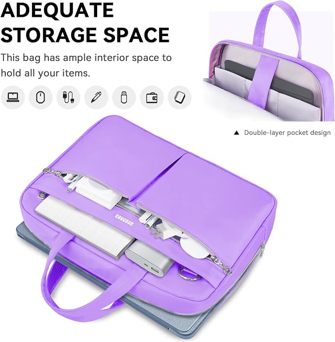 Ferkurn Laptop Bag Case Women Men Computer Bag Compatible with MacBook/HP/LG/Dell, Shoulder Strap Slim Carrying Messenger Briefcase, Purple, 14 Inch