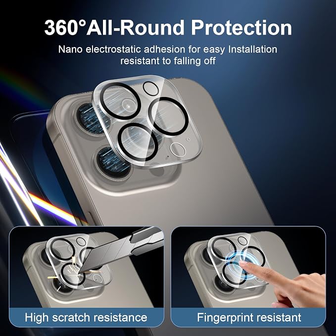 NEW'C 3x for iPhone 16 Pro Screen Protector (6.3 inches)+ 3x Camera Lens Protector, Sensor Protection, Case Friendly Tempered Glass Film + Dust Plug- Easy installation tool include