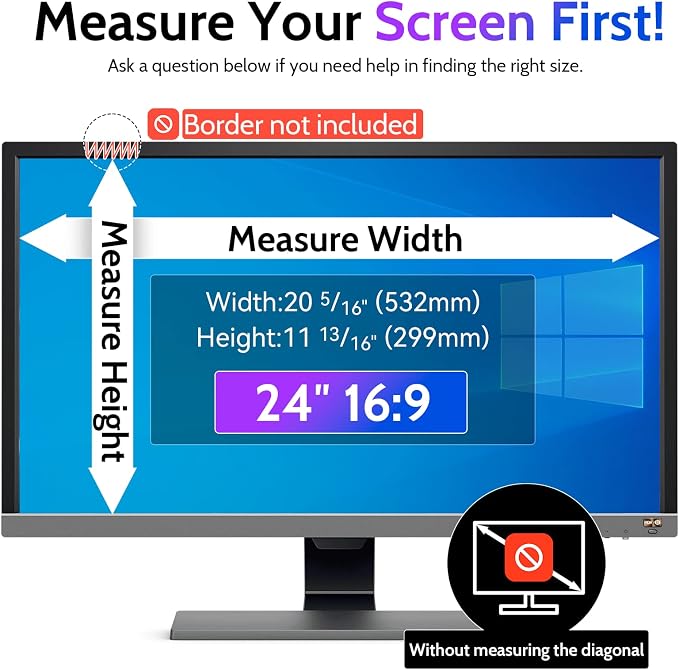 Peslv Computer Privacy Screen 24 Inch for 16:9 Widescreen Monitor, Removable 24inch Anti Blue Light Anti Glare Monitor Privacy Filter Shield (20 15/16" x 11 13/16")