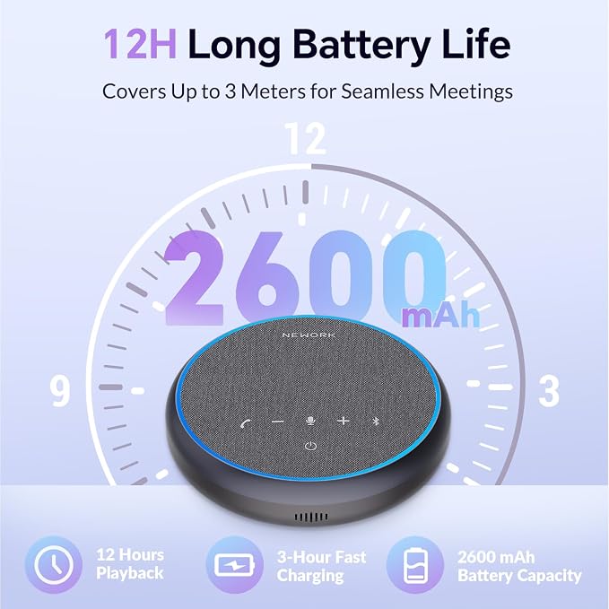 Conference Speakerphone, 3 AI Mics 360 Voice Pickup, Smart Noise Cancelling, Portable Speaker for Video Calls, Home Office & Small Team Meetings