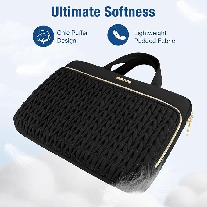 MOSISO Laptop Case 16 inch, 15-15.6 inch Laptop Sleeve Compatible with MacBook Pro 16 M5 M4 M3 M2 M1, HP Dell Acer Lenovo ASUS Notebook, Wheat Ear Quilted Carrying Bag with Handle&Pocket, Black