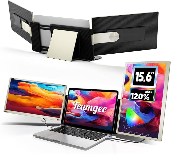 Teamgee 15.6" Laptop Screen Extender | Portable Monitor for 13-17” Mac/Windows Laptops | 120% sRGB FHD, Metal Stand, 235° Rotation, Ideal for Hybrid Work