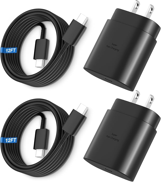 Super Fast Charger Type C, 25W USB C Wall Charger Fast Charging for Samsung Galaxy S26 Ultra/S26/S26+/S25 Ultra/S25/24 Ultra/S24/S23 Ultra/S22 Ultra with 12FT Long Android Type C Charger Cable 2Pack
