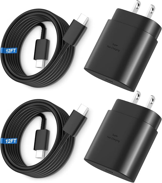 Super Fast Charger Type C, 25W USB C Wall Charger Fast Charging for Samsung Galaxy S26 Ultra/S26/S26+/S25 Ultra/S25/24 Ultra/S24/S23 Ultra/S22 Ultra with 12FT Long Android Type C Charger Cable 2Pack