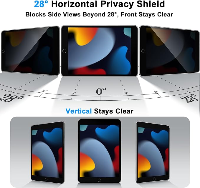 Privacy Screen Protector for iPad 9th Generation 10.2 Inch 2022, Private Tempered Glass Film for iPad 8th/7th Gen 10.2", Touch Sensitive, Anti-Fingerprint, Case Friendly, 1 Pack