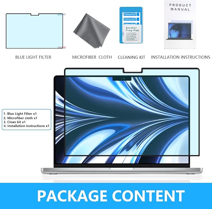 FILMEXT Macbook Air 13.6 inch Screen Protector (M2 M3 M4 M5,2022-2026), Bubble Free Anti Blue Light Screen Protector for Macbook Air 13.6" A3240 A3113 A2681-Eye Protection/Anti-Glare-Matte