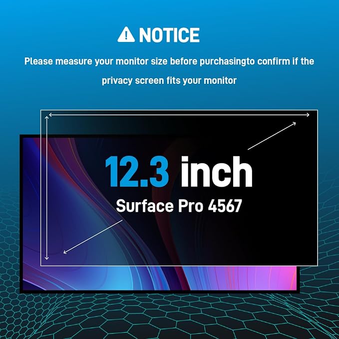 for Microsoft Surface Pro 4/5/6/7 12.3 inch Privacy Screen Protector Fully Removable Anti Spy Anti Glare Blue Light Filter Reusable Anti Peek Laptop Privacy Screen
