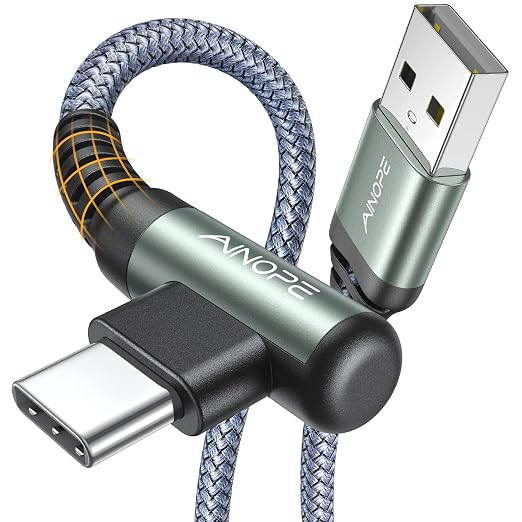 AINOPE USB to USB C Cable 6.6FT 3.1A Fast Charge, Right Angle Fast Charger Type C Cable, Resistant Nylon Braided USB C Cord Compatible Galaxy S10 S9 S21, LG V30,V20,G6，Samsung Fast Charger