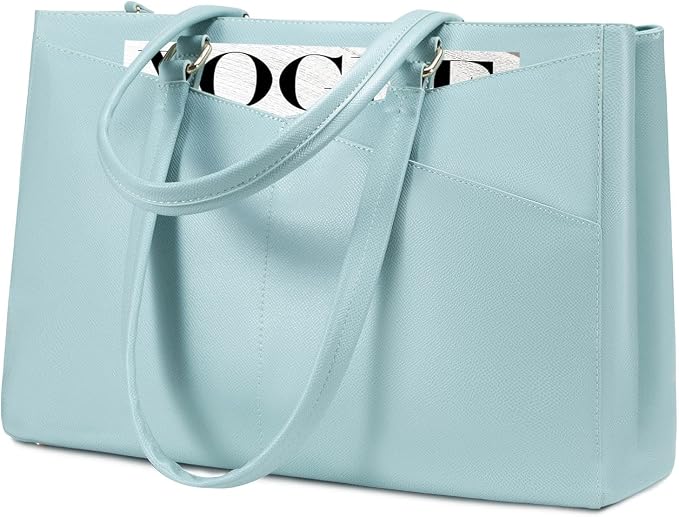 LOVEVOOK Laptop Bag for Women 15.6 Inch Tote Bags Waterproof Leather Briefcase Computer Women Business Office Work Bag,Cyan-Blue