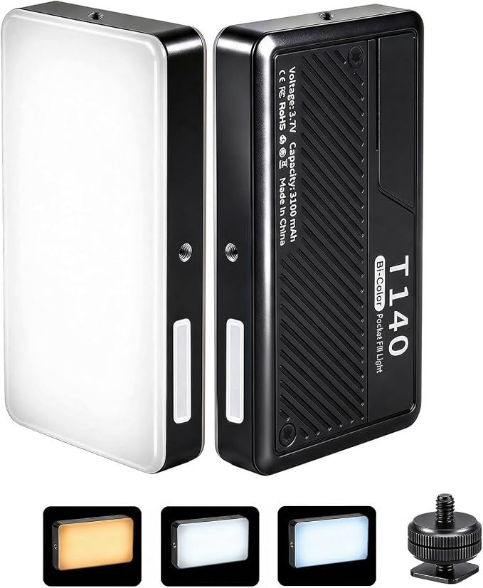 LOUERN Portable Bi-Color LED Video Light, Rechargeable 3100mAh On-Camera Light,Ultra Bright Camera Light with 2500K-5600K CCT, CRI95+,8 Effects, fr Vlogging, Photography, TikTok,Streaming,Recording