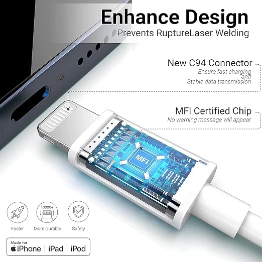 StinkLight iPhone 20W USB C Fast Charger with USB C to Lightning Cable & Compatible Cord for iPhone 14/13/12/11/XS/XR/X/iPad