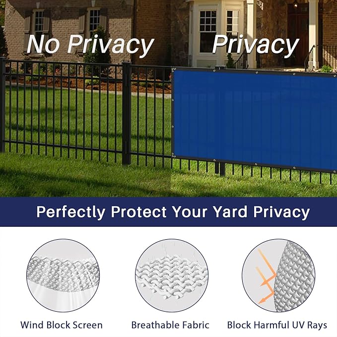 Windscreen4less Privacy Fence Screen Heavy Duty Windscreen Fencing Mesh Fabric Shade Net Cover with Brass Grommtes for Outdoor Wall Garden Yard Pool Deck, 8'x283' Blue