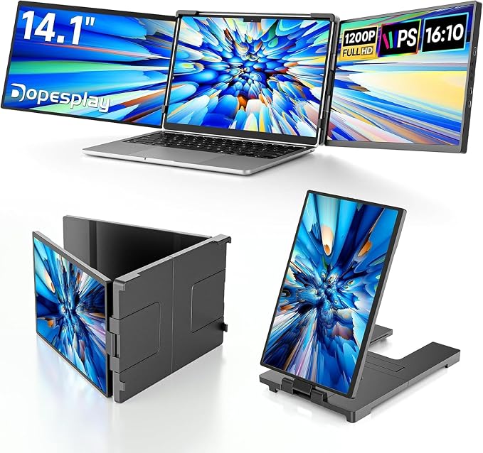 Dopesplay Laptop Screen Extender, 14" Triple Portable Monitor for Laptop, FHD 1200P IPS Screen Extender Monitors for 14"-17.3" Carry a USB flash drive，Plug & Play Compatible with Windows, Mac, Android