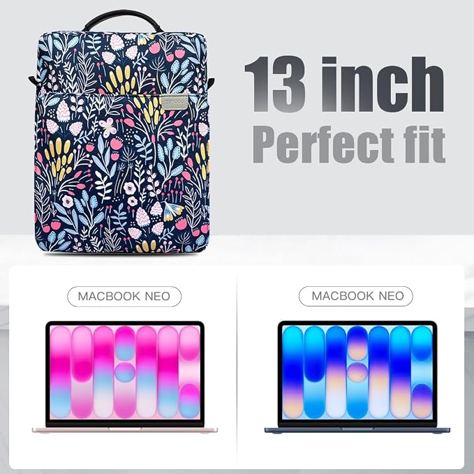 TiMOVO Laptop Sleeve Bag for MacBook Neo 13 inch 2026 Model A3404 with A18 Pro Chip, Handle Carrying Case with Shoulder Strap, Colorful Flower
