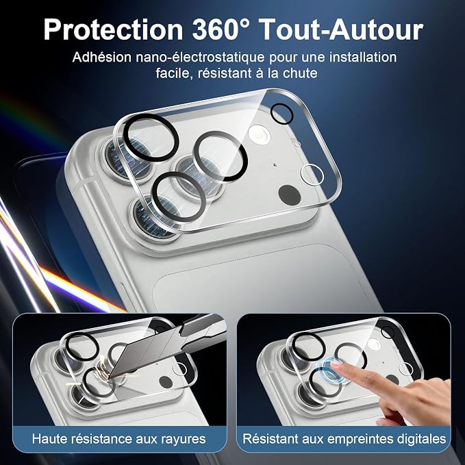 NEW'C 3x Screen Protector for iPhone 17 Pro (6.3 inches)+ 3x Camera Lens Protector, Sensor Protection, Case Friendly Tempered Glass Film, Ultra Resistant, Easy installation tool include