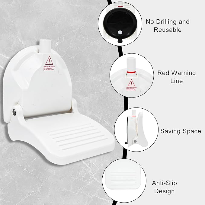 Shower Foot Rest, Strong Suction Cup Foldable Foot Stool for Shaving Legs in Shower, No Drill Bathroom Foot Rest with Anti-Slip Surface for Elderly, Pregnancy, Portable for RV Travel