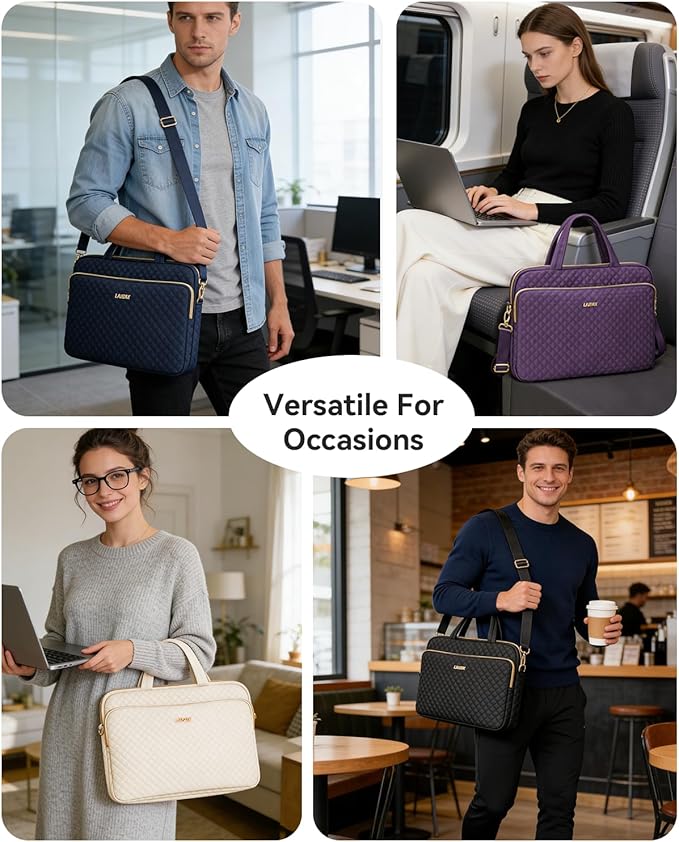 Laptop Case Bag Women Men Computer Sleeve Compatible with MacBook/Dell/HP/Acer/ASUS, Waterproof Shoulder Carrying Briefcase, Beige, 15.6-16 Inch