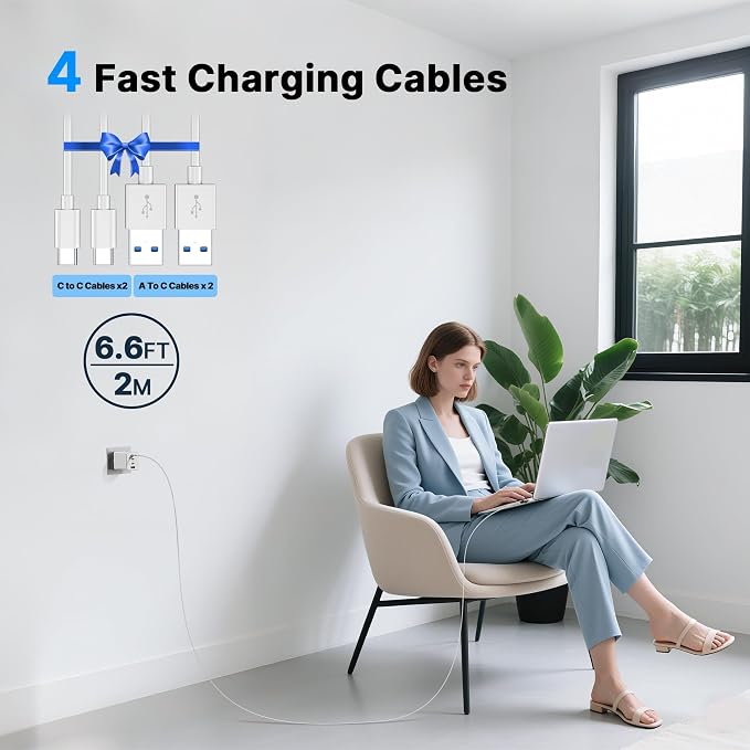 2 Pack 200W USB C Charger Block, Adapter for iPhone 17/16/15 Pro Max Charger Fast Charging, Foldable 4-Port GaN5 Fast Charging Block, Dual 65W Laptop Super Fast Charger Type C for MacBook Pro/Air iPad