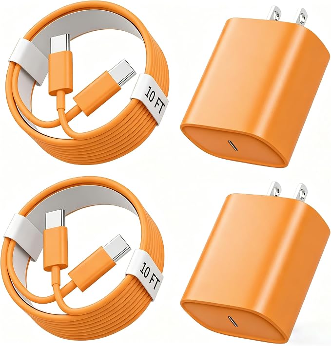 Phone 17 16 15 Charger Fast Charging, 10 FT Long USB C Charger Cord with 20W Type C Fast Phone Charging Block forPhone 17/17 Pro/17 Pro max/Air/Phone 16 15 Pro Max Plus, iPad, Android,Orange