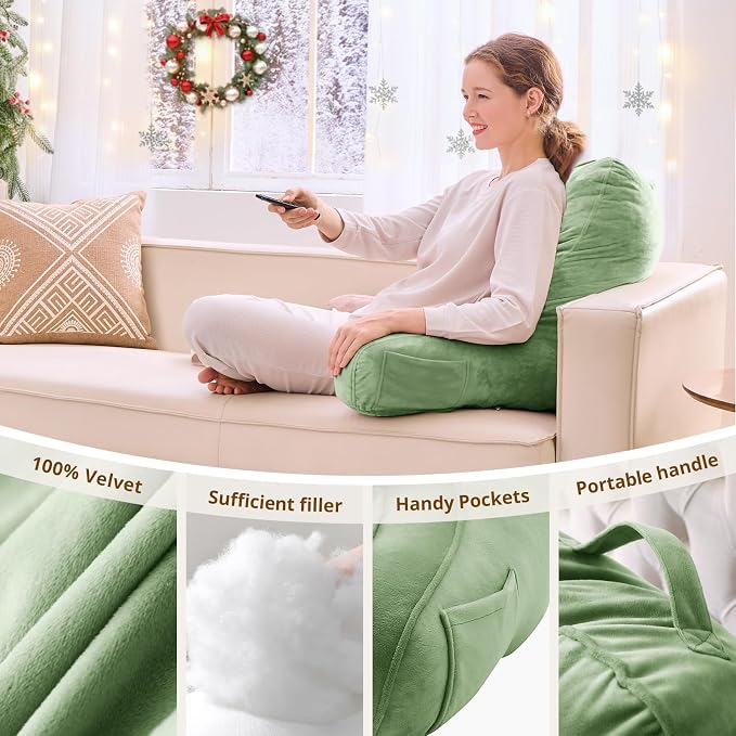 Sasttie Reading Pillow, Pillows for Reading or Relaxing – Ergonomic Support for Head, Neck, Back, and Lumbar, 21-Inch, Sage Green