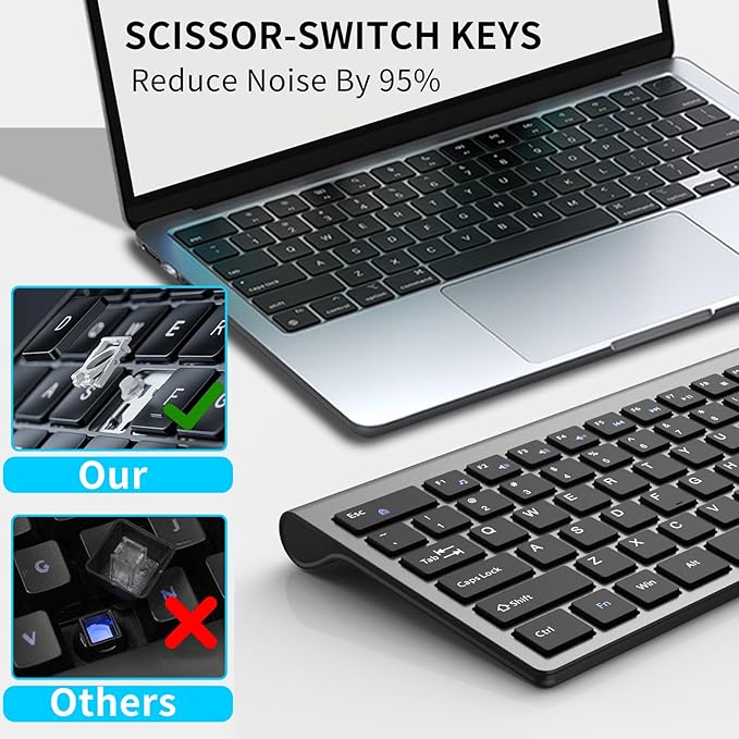 Wireless Keyboard and Mouse Combo, Silent Full-Size Computer Keyboard with Calculator Button, 2400 DPI Ergonomic Mouse, Quiet Click, USB Cordless Mice Set for Laptop PC Windows Mac - Black & Grey