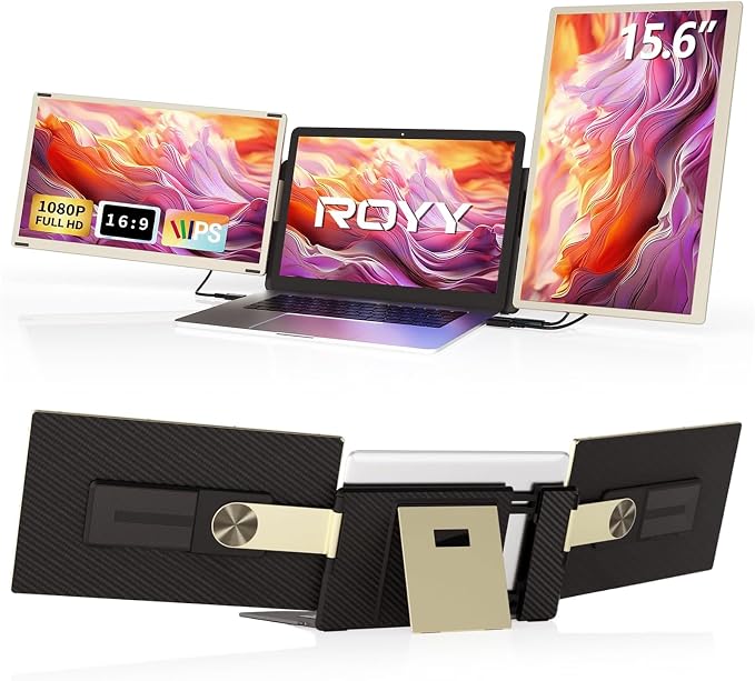 ROYY Laptop Screen Extender Double Monitor - 15.6" Detachable Portable Computer Monitor, FHD 1080P IPS 235 Degrees Rotation Extra Screen Compatible with Mac Wins Dex Chrome Fits 13-17" Laptop