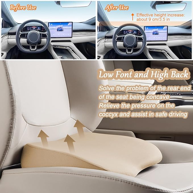 2 in 1 Wedge Car Cushions or Lumbar Support for Driving - 3.5 Inches Soft Memory Foam Driver Seat Cushion for Car Truck - Comfort Coccyx Cushion for Tailbone & Back Pain Relief, Gray