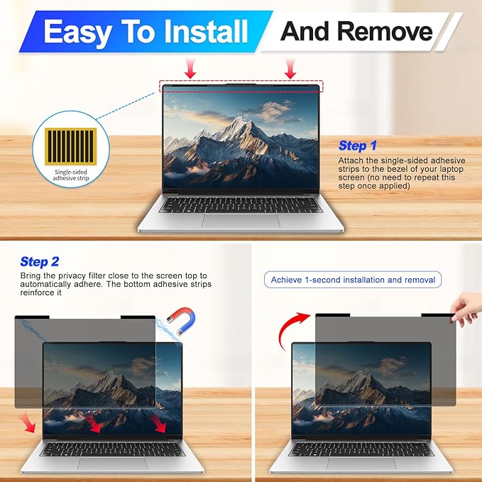 Magnetic Laptop Privacy Screen Filter 15.6 Inch for 16:9 Computer Monitor, Removable Anti Blue Light Privacy Shield, Anti-Glare Protector Compatible with Dell Hp Asus Lenovo