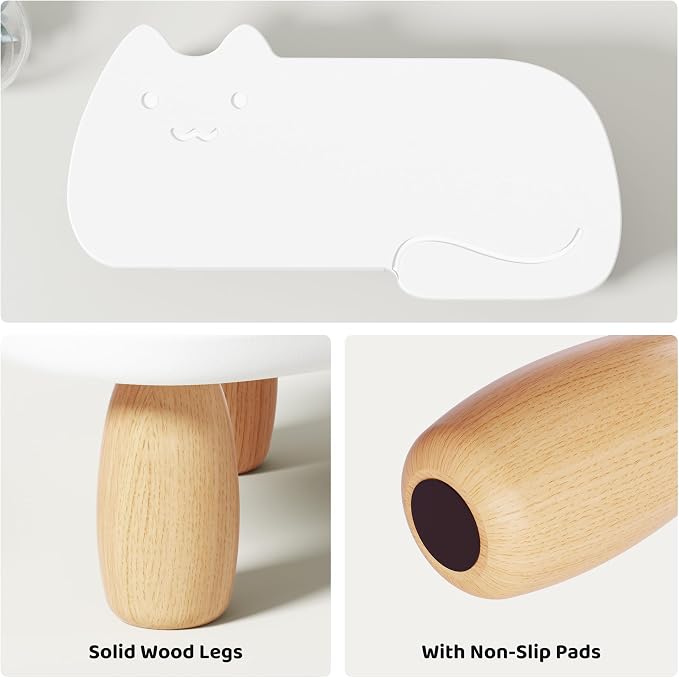 AFOOYO Monitor Stand Riser,Cat-Shaped Sturdy Wood Computer Monitor Stand, Monitor Stand Riser, Multi-Purpose Desktop Organizer Riser for Computer,Laptop,Printer,TV,White