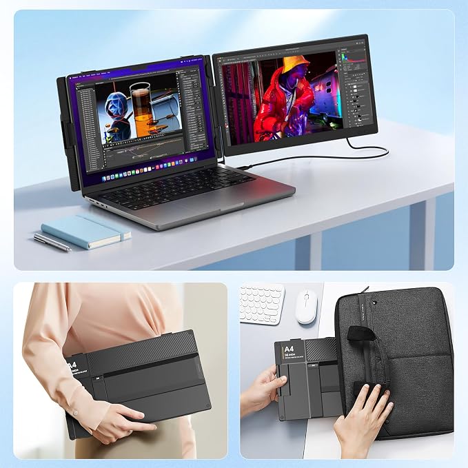 14" Laptop Screen Extender, 1080P FHD Dual Portable Monitor for Laptopwith Speaker, USB-C/HDMI Plug & Play, Extended Screen for Mac/Windows/Chrome, Fit 13-17.3" Laptops