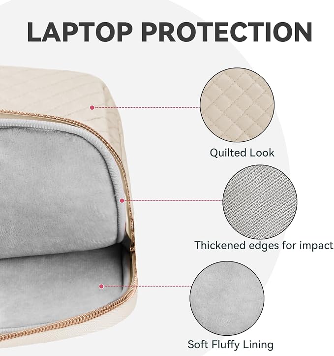 Laptop Case Bag Women Men Computer Sleeve Compatible with MacBook/Dell/HP/Acer/ASUS, Waterproof Shoulder Carrying Briefcase, Beige, 14-14.5 Inch