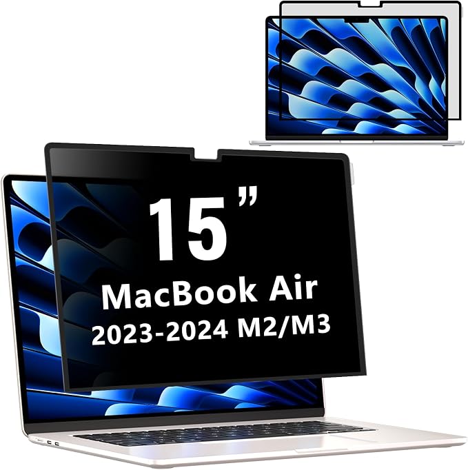 ZOEGAA OEGAA MacBook Air 15 inch Privacy Screen (2023-2026), Privacy Screen MacBook Air 15 inch for M2, M3, M4, M5 Chip, Removable 15.3 inch Laptop Anti-Spy Filter Anti-Glare Blue Ray Reduction