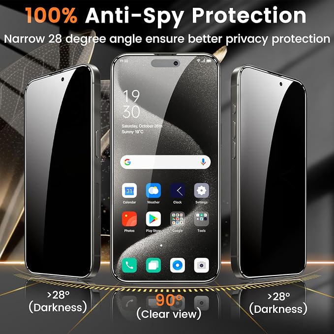 Lesakit 4+4 Pack Privacy Screen Protector for iPhone 15 Pro Max 6.7-Inch with 4 Pack Camera Lens Protector, Anti Spy Tempered Glass Film 9H Hardness Case Friendly