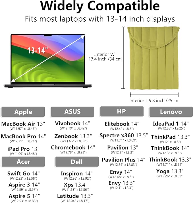 Puffy Laptop Sleeve 13-14 Inch Streak-Green, Protective Carrying Case for Men and Women, Cute Case Bag Compatible with 13 and 14 Inch Laptops, for MacBook Air M2, Asus/Dell Xps in Cover
