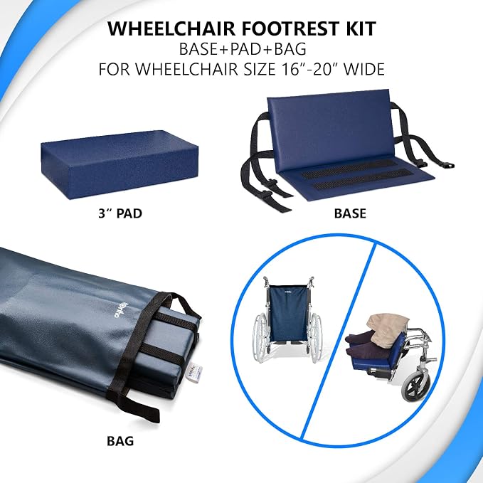NYOrtho Wheelchair Foot-Rest Extender Elevating Pad - Leg Cushion Protector + Carrying Bag | Secures Easily with Quick-Release Strap Seat Widths 16" - 20" + Carrying Bag, 3" Foot Platform