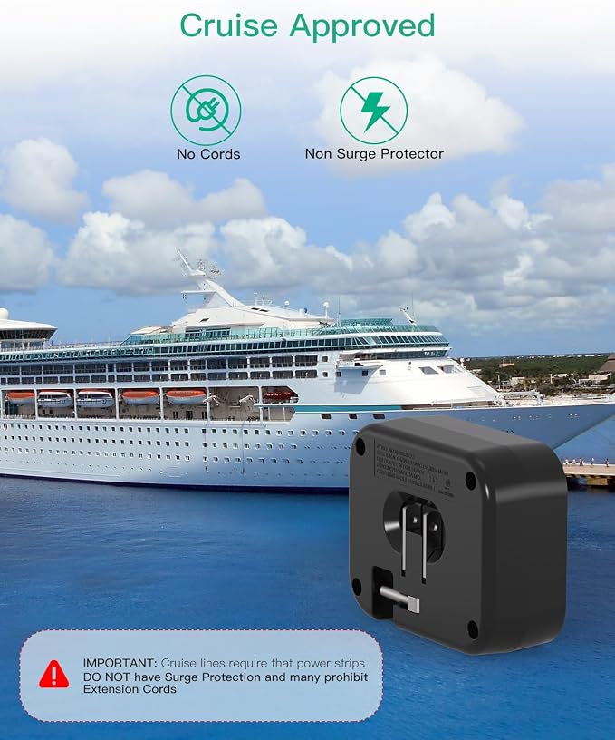 2 PACK Cruise Ship Essentials, Cruise Power Strip with Foldable Plug, Travel Essentials with USB C, Outlet Extender No Surge Protector, Multi Plug Wall Outlet, Outlet Adapter Japan Plug Adapter, Black