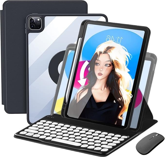 Vertical Keyboard Case for 10.2inch iPad9/iPad8/iPad7 with Mouse, Case for iPad 9th/8th/7th Gen/Air3/Pro10.5 Case with Keyboard Mouse Combo, (Magnetic-Black)