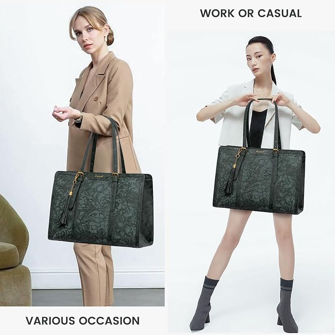 LOVEVOOK Laptop Bag for Women Vintage Leather Laptop Tote 17.3 inch Large Capacity Computer bag with Clutch Purse for Work