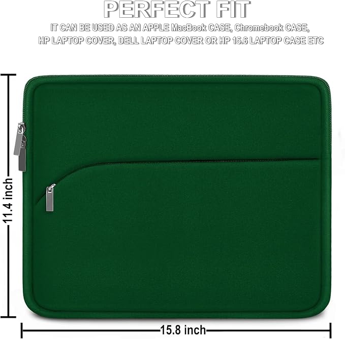 Laptop Sleeve 15.6 inch, Durable Portable Monitor Protective Cover with Front Pocket, Traveling Laptop Case Compatible for HP, Dell, Asus, Lenovo, Dark Green